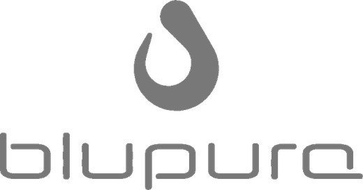 Blupura Logo with a Gray Droplet Glyph Above the Word 'blupura' in Rounded Lowercase Letters.